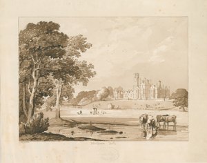 Thickbroom Hall [Manley Hall]: disegno a lavaggio seppia, 1837 da Thomas Peploe Wood