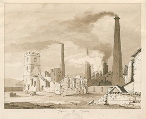 Tipton Old Church: disegno a lavaggio seppia, 1837 da Thomas Peploe Wood