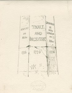 Tixall - Pilastro di pietra che mostra le distanze da Thomas Peploe Wood