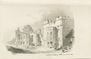 Castello di Tutbury - Cortile (disegno a penna e acquerello, 27 novembre 1837) da Thomas Peploe Wood