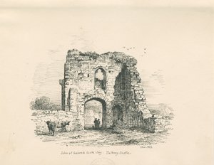 Castello di Tutbury - Porta di Giovanni di Gaunt: disegno a penna e inchiostro, 1839