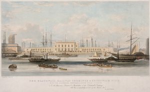 Il terminal ferroviario di Blackwall e il molo di Brunswick, Blackwall, Poplar, Londra, c. 1840 da Thomas Picken