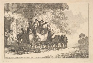 Una diligenza carica di bagagli davanti a una stazione di posta da Thomas Rowlandson