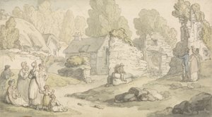 Scena di villaggio con figure e edifici in rovina da Thomas Rowlandson