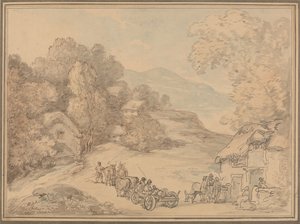 Un villaggio immerso in un paesaggio collinare da Thomas Rowlandson