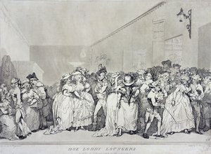 Box Lobby Loungers, inciso da Rowlandson da un disegno di Henry Wigstead, pub. da John Raphael Smith, 1786 da Thomas Rowlandson