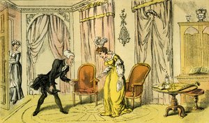Il dottor Syntax accolto dalla cameriera invece che dalla padrona da Thomas Rowlandson