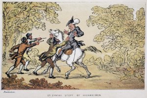 Il dottor Syntax fermato dai banditi - in "I tre viaggi del dottor Syntax: alla ricerca del pittoresco, della consolazione e di una moglie" di William Combe, ill. Rowlandson da Thomas Rowlandson