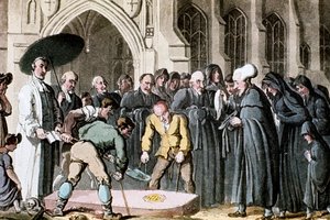 Il dottor Syntax osserva la bara della moglie essere calata nella tomba