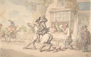 Dr. Syntax con un cavallo recalcitrante davanti a una locanda, XVIII-XIX secolo da Thomas Rowlandson