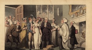 Gentiluomo inglese che sposa la sua sposa in una casa signorile