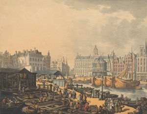 Feyge Dam, con parte del Mercato del Pesce ad Amsterdam, 1797 da Thomas Rowlandson