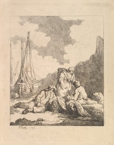 Pescatori sulla Riva - Scena Costiera con un Uomo Seduto a Terra che Riposa un Gomito o..., 1786
