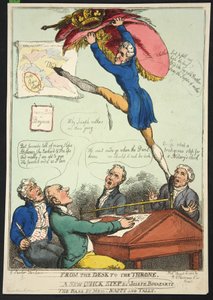 Dalla scrivania al trono. Un nuovo passo veloce di Joseph Bonaparte. Il basso di Messrs Nappy e Talley, pub. 1808 da Thomas Rowlandson