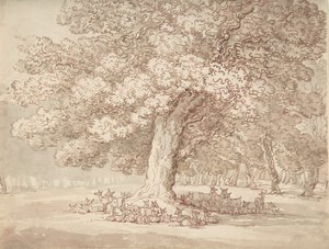 Branco di cervi sotto una quercia, 1775-1827 da Thomas Rowlandson