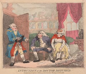 Intrusione o il dottore disturbato, pub. 1786 (incisione colorata a mano) da Thomas Rowlandson