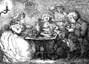 James Boswell, sua moglie e il Dr Johnson a tè a Edimburgo, 1773, 1786 da Thomas Rowlandson