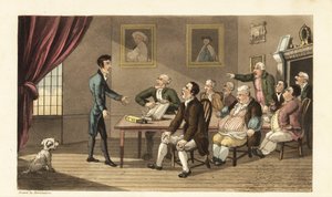 Johnny e i suoi creditori. Incisione colorata a mano di Thomas Rowlandson dal libro di William Combe 