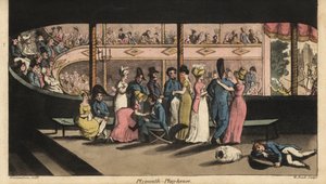 Johnny e altri guardiamarina in licenza a terra aspettano uno spettacolo al Plymouth Playhouse da Thomas Rowlandson