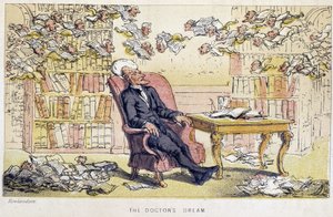 Il sogno del dottore - in "I tre viaggi del dottor Syntax: alla ricerca del pittoresco, della consolazione e di una moglie" di William Combe, ill. Rowlandson da Thomas Rowlandson