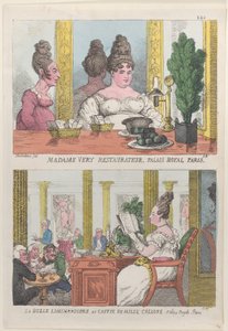 Madame Very Ristoratrice, Palais Royal Parigi e La Belle Liminaudiere al Caffè De Mille da Thomas Rowlandson