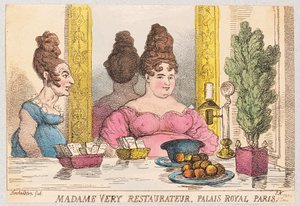 Madame Very, ristoratrice, Palais Royal, Parigi, pub. 1814 da Thomas Rowlandson