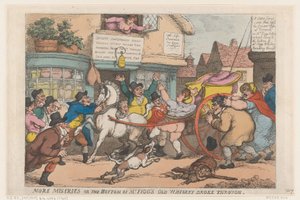 Altre miserie: il fondo del vecchio whiskey di Mr Figg si è rotto da Thomas Rowlandson