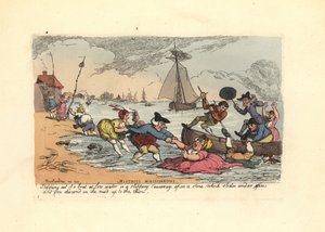 Passeggeri che scivolano e cadono nel fango del fiume da Thomas Rowlandson