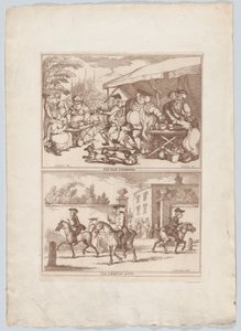 Fiera della ceramica a Cambridge, e, Il cancello del college da Thomas Rowlandson