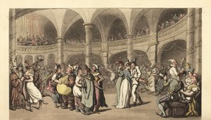 Festaioli in costume a un ballo in maschera in un grande teatro da Thomas Rowlandson