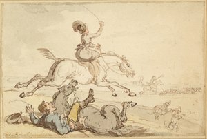 Cavaliere disarcionato durante una caccia da Thomas Rowlandson
