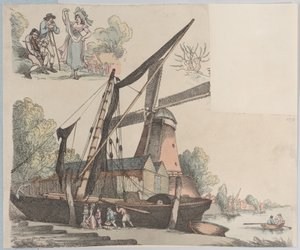 Scena fluviale con mulino a vento da Plate 9, Contorni di figure, paesaggi e C..., 20 gennaio 1791 da Thomas Rowlandson
