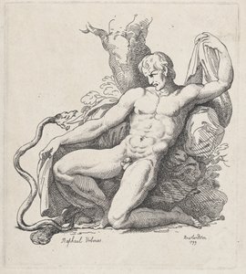 Serpente che attacca un uomo nudo da Thomas Rowlandson
