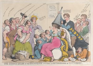 Il venditore di chance del Tesoro che mette un estintore sulle lotterie, 18 settembre 1823 da Thomas Rowlandson