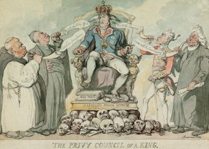 Il Consiglio Privato di un Re, pub. 1815 (incisione colorata a mano)