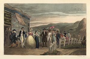 La passeggiata: turisti alla moda che passeggiano fuori dal negozio di conchiglie, ciottoli e curiosità di Cracknill