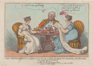 Il triumvirato di Gloucester Place, o Il Clarke, Il Soldato e Il Sarto da Thomas Rowlandson