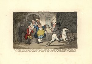 Uomo ubriaco che cavalca un cavallo rivolto verso la coda da Thomas Rowlandson