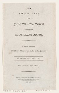 Pagina del Titolo: Le Avventure di Joseph Andrews e del Suo Amico Mr. Abraham Adams