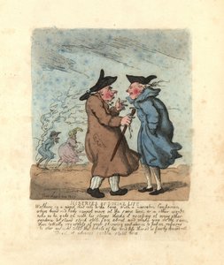 Due uomini della Reggenza fermati a parlare in un vento gelido da Thomas Rowlandson