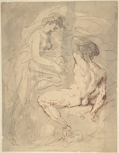 Donna che parla con un uomo nudo seduto da Thomas Rowlandson
