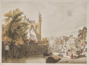 Architettura pittoresca a Parigi, Gand, Anversa, Rouen: Rue du Rivage, Abbeville, Francia da Thomas Shotter Boys
