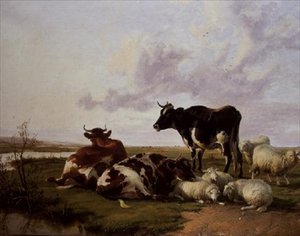 Bovini e pecore al pascolo da Thomas Sidney Cooper
