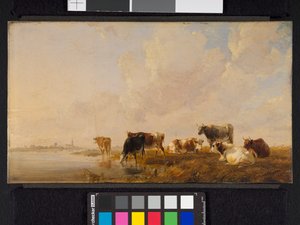 Bovini vicino a un fiume, 1835 da Thomas Sidney Cooper