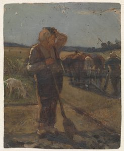 Contadino in piedi con pala nel campo da Thomas Simon Cool