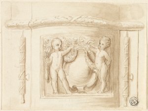 Base di pilastro con rilievo, con 2 putti, scudo da Thomas Stothard