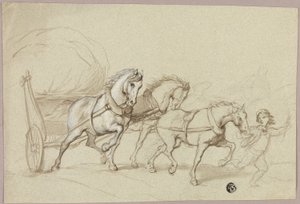 Bambino che guida tre cavalli e un carro da Thomas Stothard