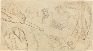Foglio di studi con angeli e figure accovacciate (Illustrazione per la Bibbia di Macklin?) da Thomas Stothard