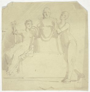 Due Figure Femminili con un Busto da Thomas Stothard