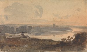 Paesaggio, con fiume tortuoso, figura su una collina in primo piano da Thomas Sully